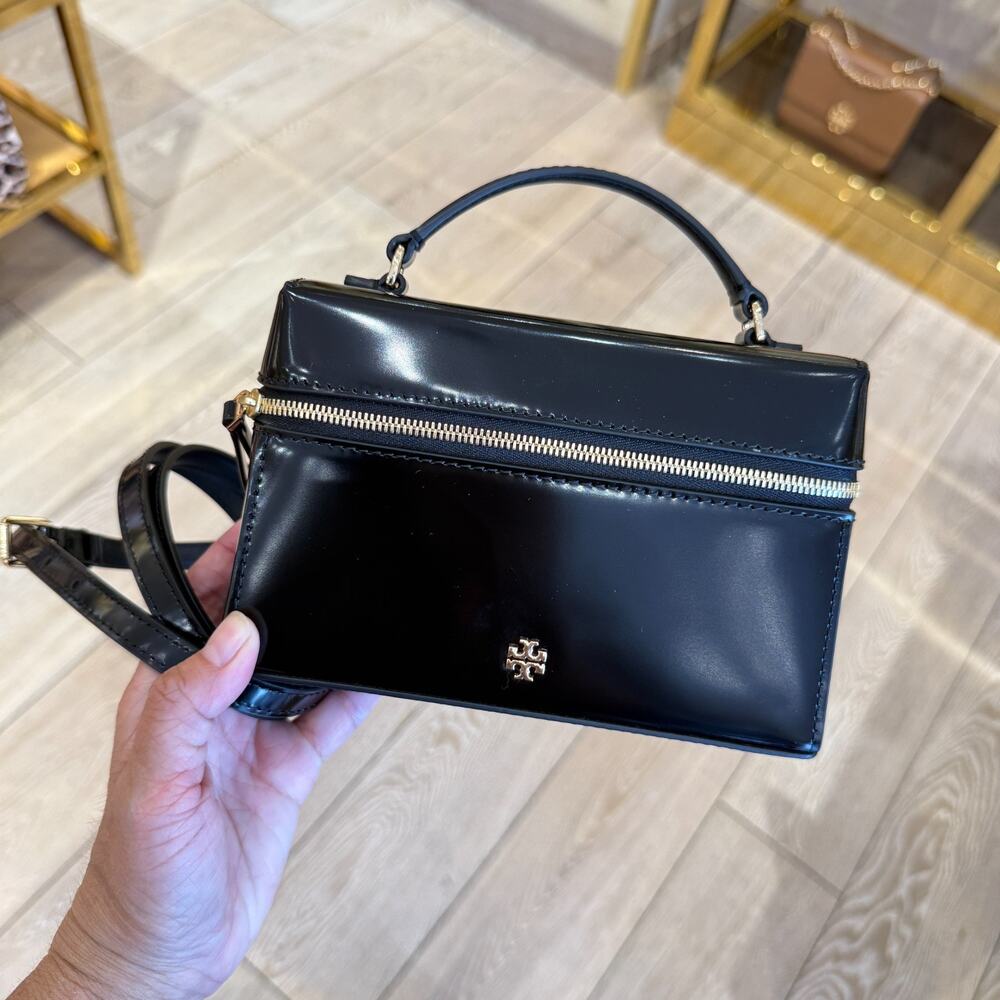 Tory Burch Emerson Vanity Bag Smooth Leather 176971 Black $395